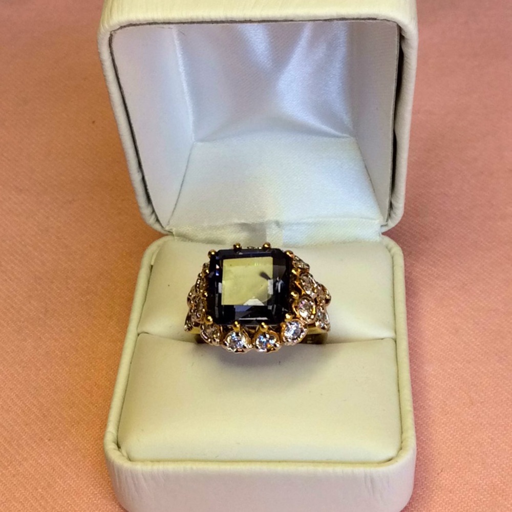 FINAL SALE PRICE 925/14K Huge Iolite +Gems Ring Size 9